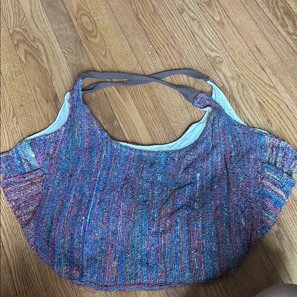 Blue and Purple Iridescent Shoulder Bag with Double Handles